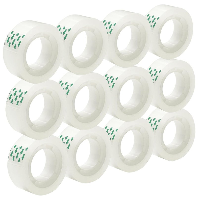 MJUNM 12 Rolls Transparent Tape Refills Rolls 3/4-Inch x 720 inch, 1 inch Core, Clear Gift Wrapping Tape Refill Roll for Office, Home, School - Image 1